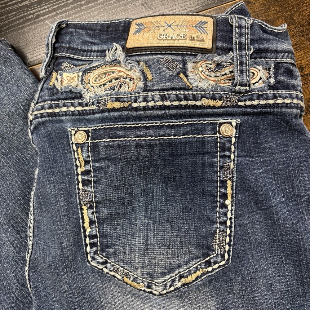 Grace In L.A. Womens Easy Fit Jeans Size 34 Blue Embroideried Western Cowgirl - Picture 2 of 11